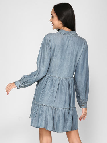 Easel Loveable Look Denim Blue Solid Dress - D4976DBL Small